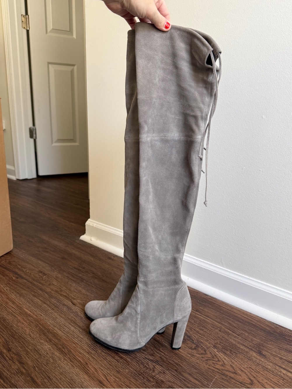 Stuart Weitzman Highland Over-the-Knee Heel Gray Grey Boots Shoe Size 7.5M